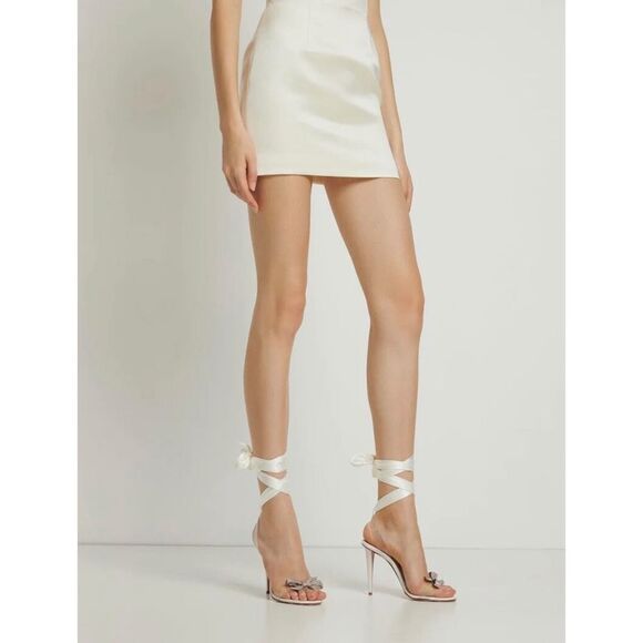 CHRISTIAN LOUBOUTIN Astrinodo Crystal Bow PVC White Sandal Size 38.5 Heel - Picture 15 of 16